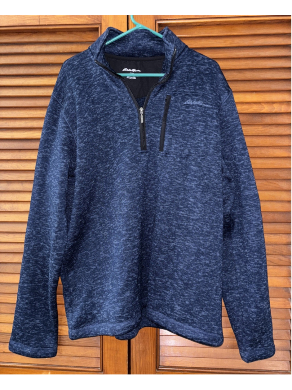Eddie Bauer Fleece Pullover Sweater Navy Blue 1/4 Zip Adult Size XL